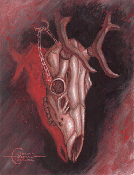 - Deer Skull In Red -